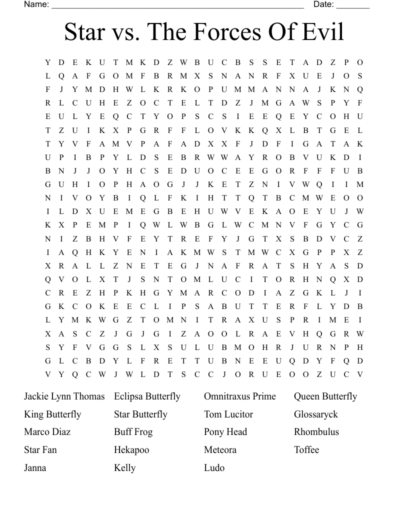 Star vs. The Forces Of Evil Word Search