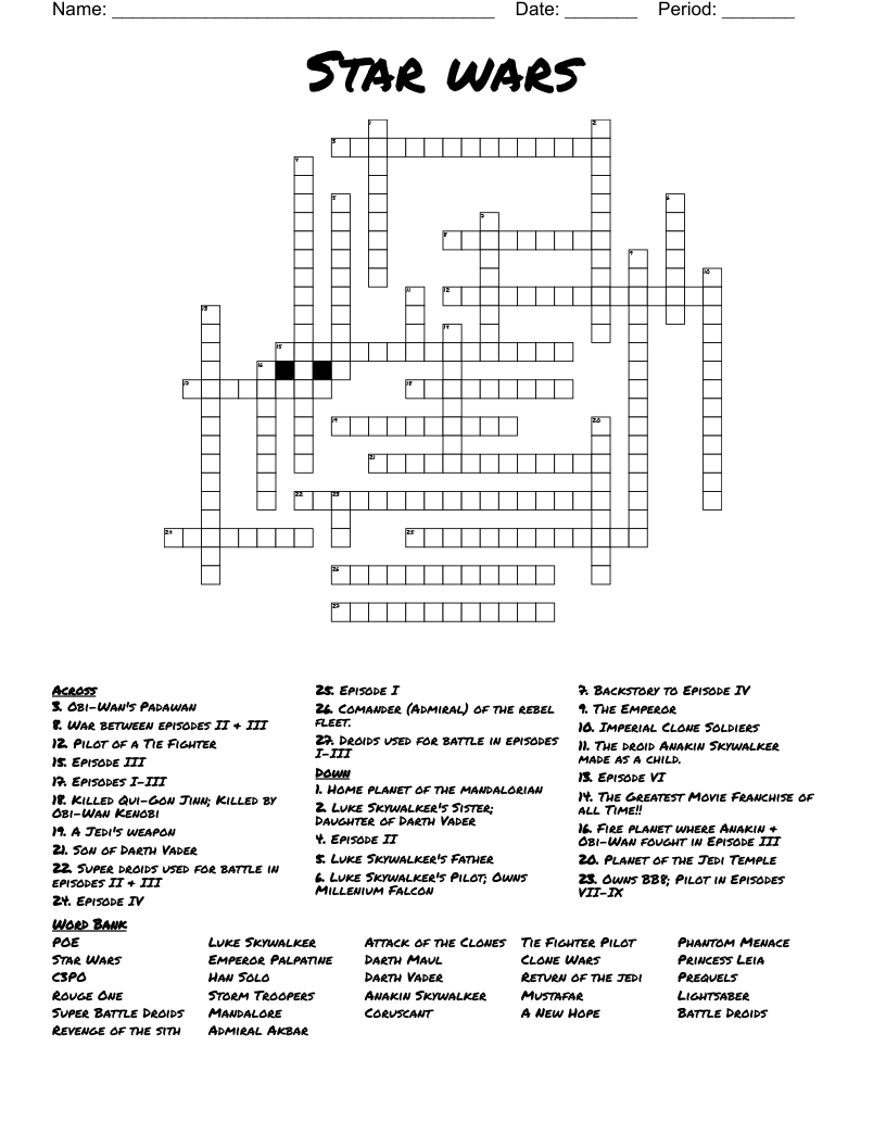 Star wars Crossword
