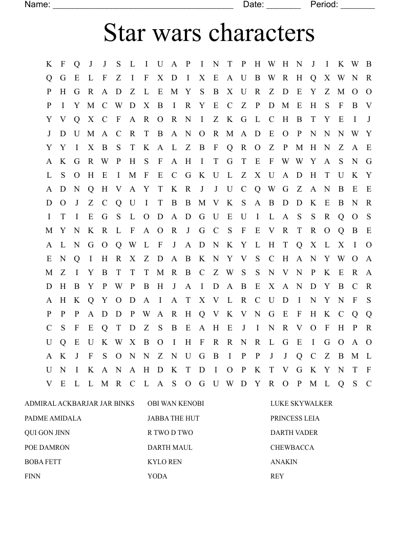 Star wars characters Word Search