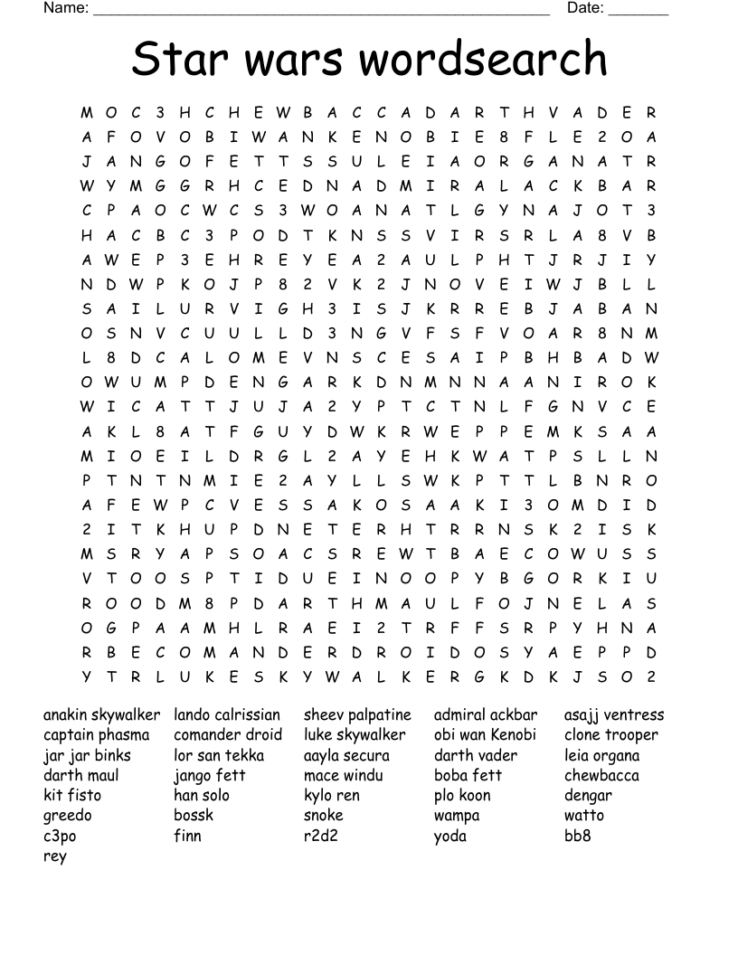 Star wars wordsearch