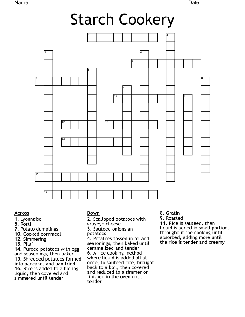 Starch Cookery Crossword