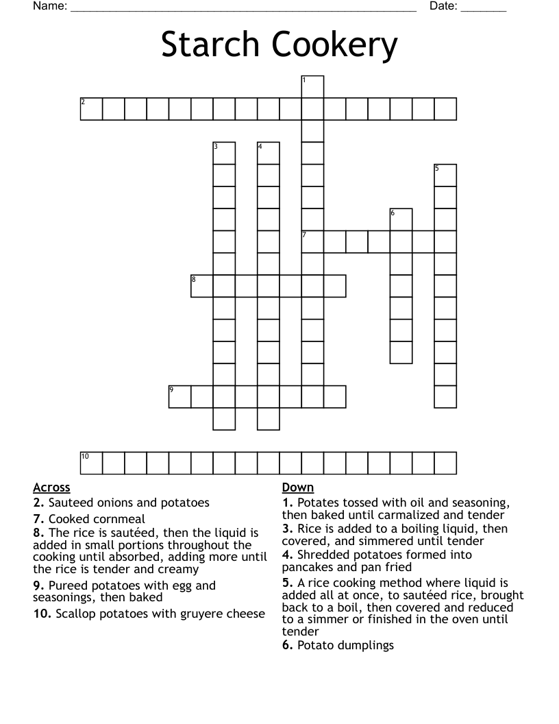 Starch Cookery Crossword