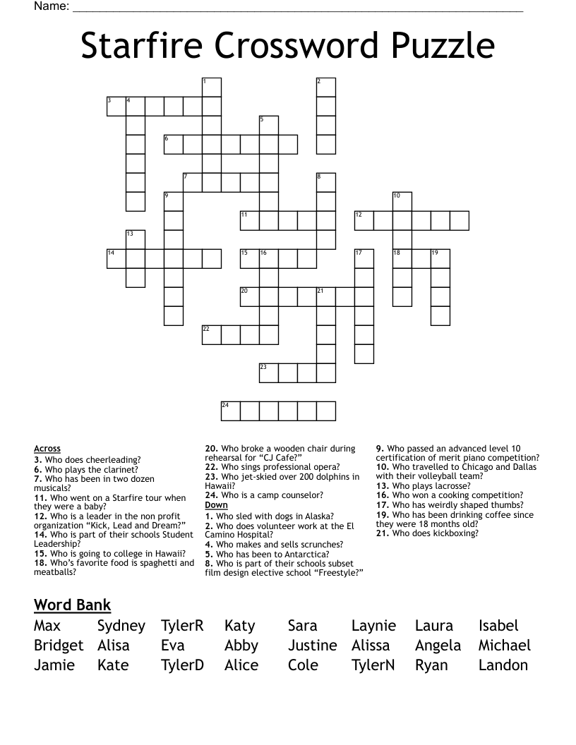 Starfire Crossword Puzzle