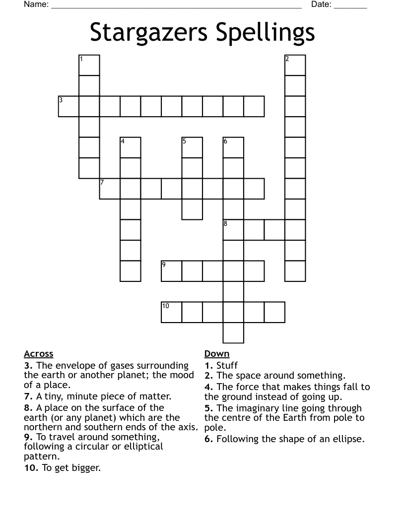 Stargazers Spellings Crossword