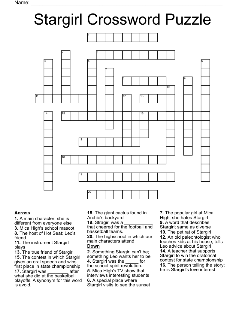 Stargirl Crossword Puzzle