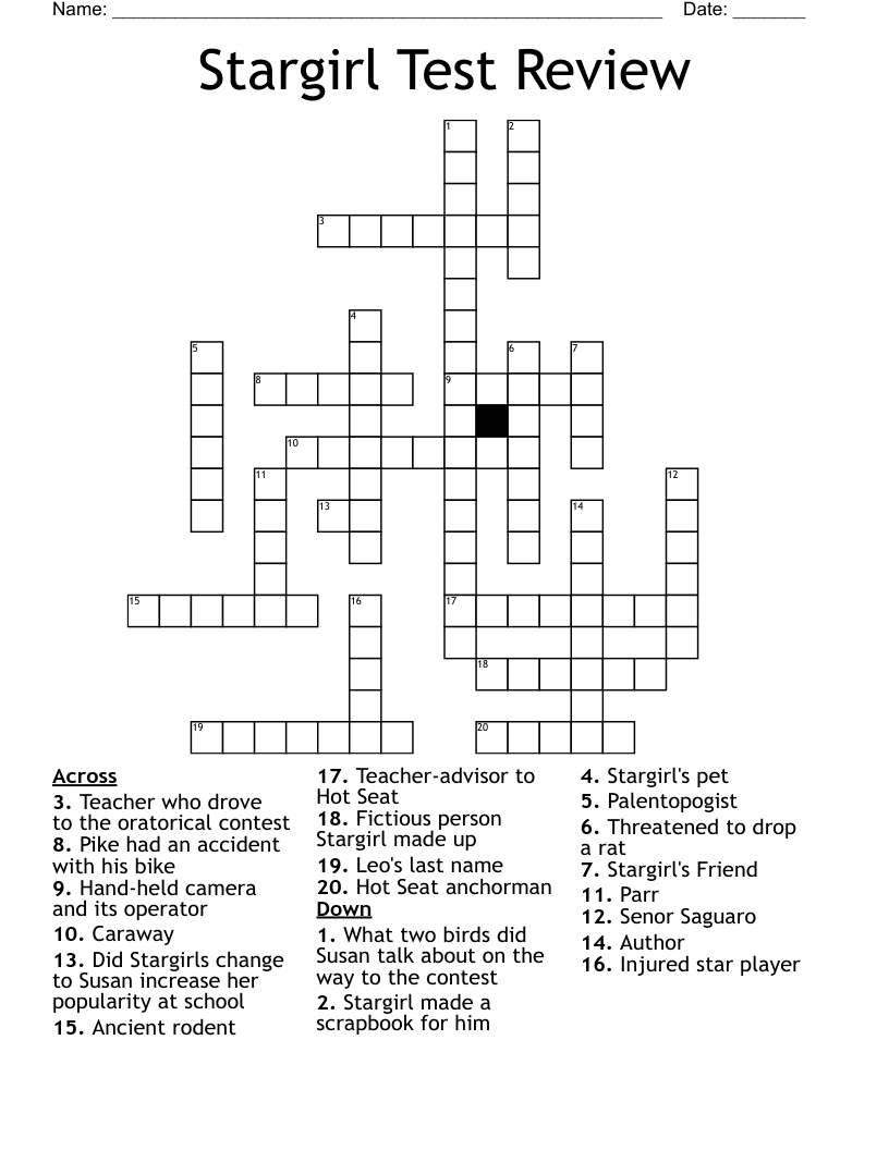 Stargirl Test Review Crossword