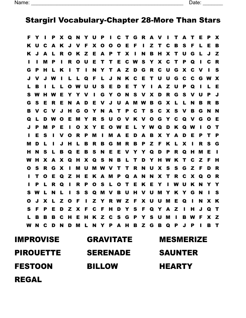 Stargirl Vocabulary-​Chapter 28-More Than Stars Word Search
