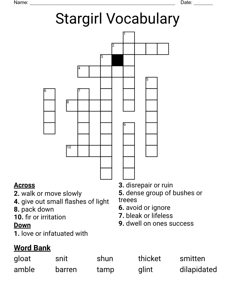 Stargirl Vocabulary Crossword