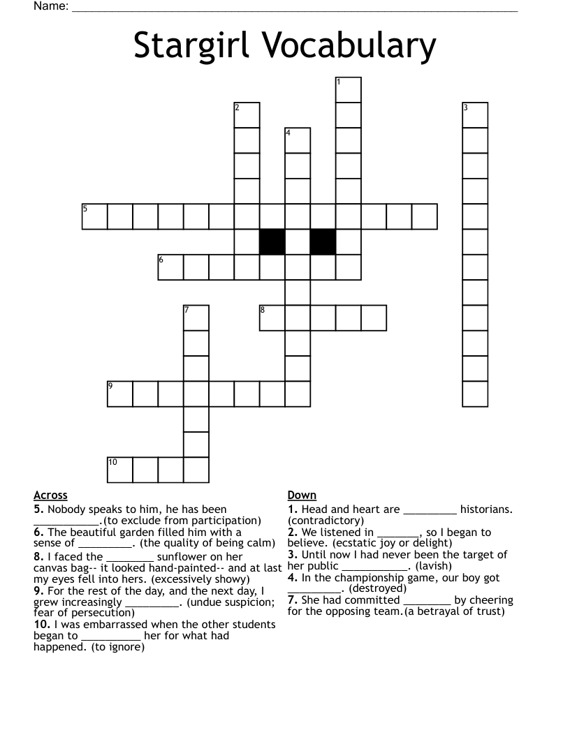 Stargirl Vocabulary Crossword