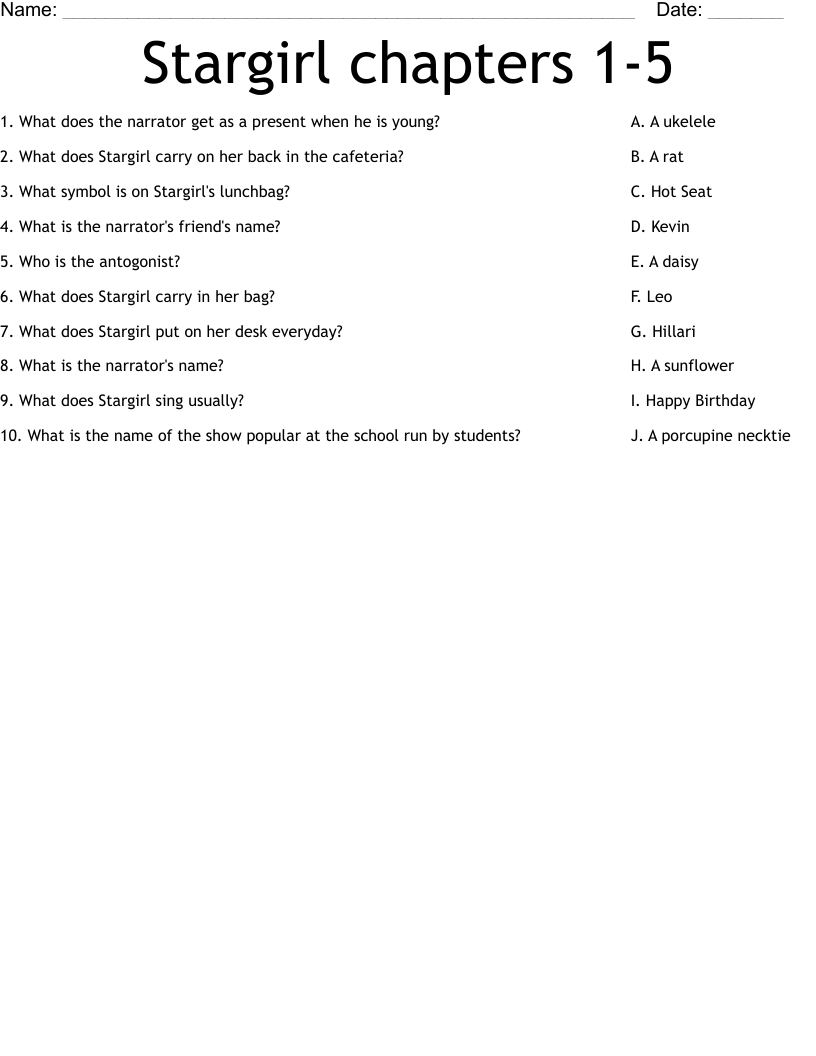 Stargirl chapters 1-5 Worksheet