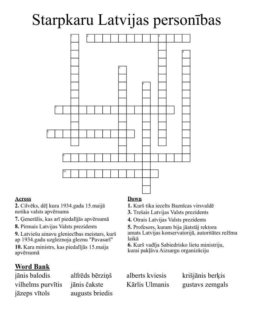 Starpkaru Latvijas personības Crossword