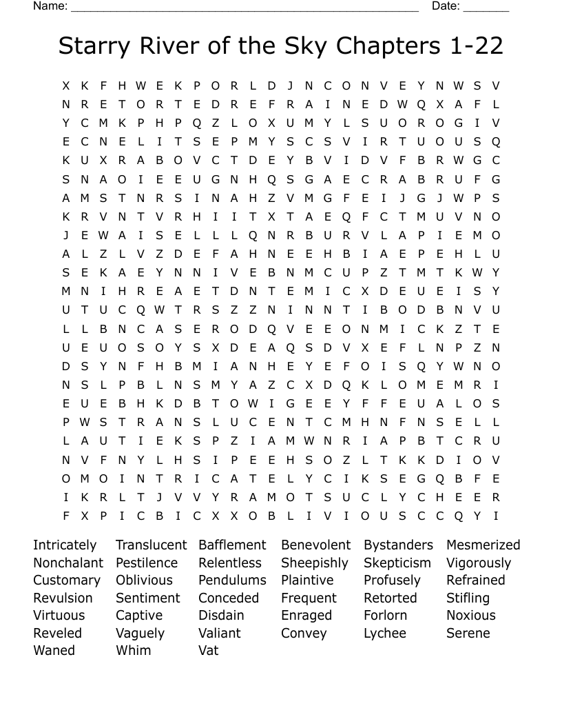 Starry River of the Sky Chapters 1-22 Word Search