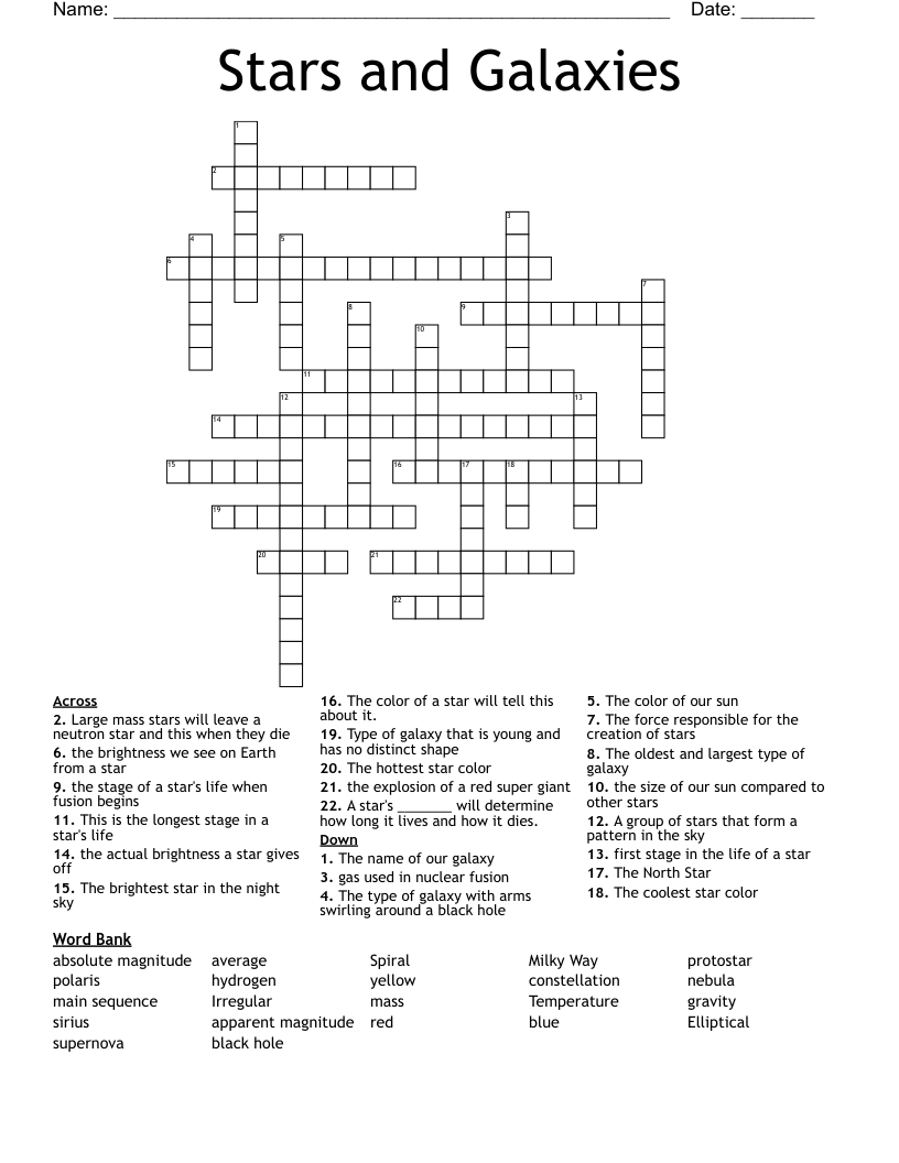Stars and Galaxies Crossword