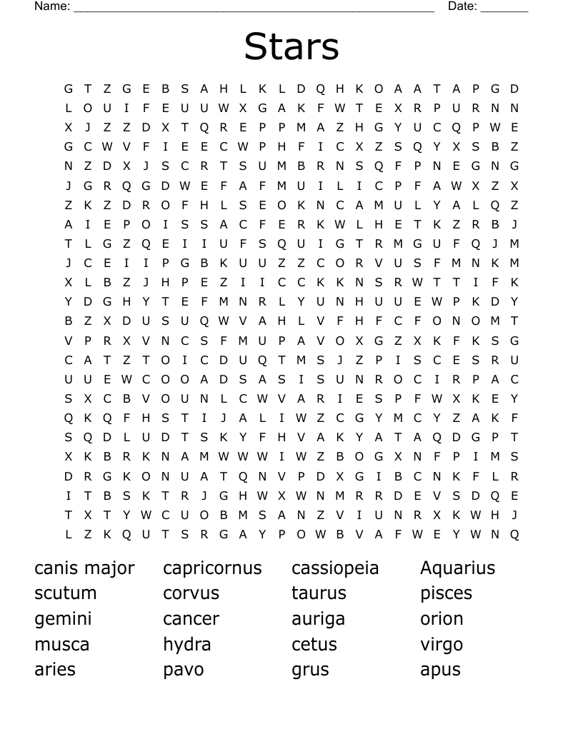 Stars Word Search
