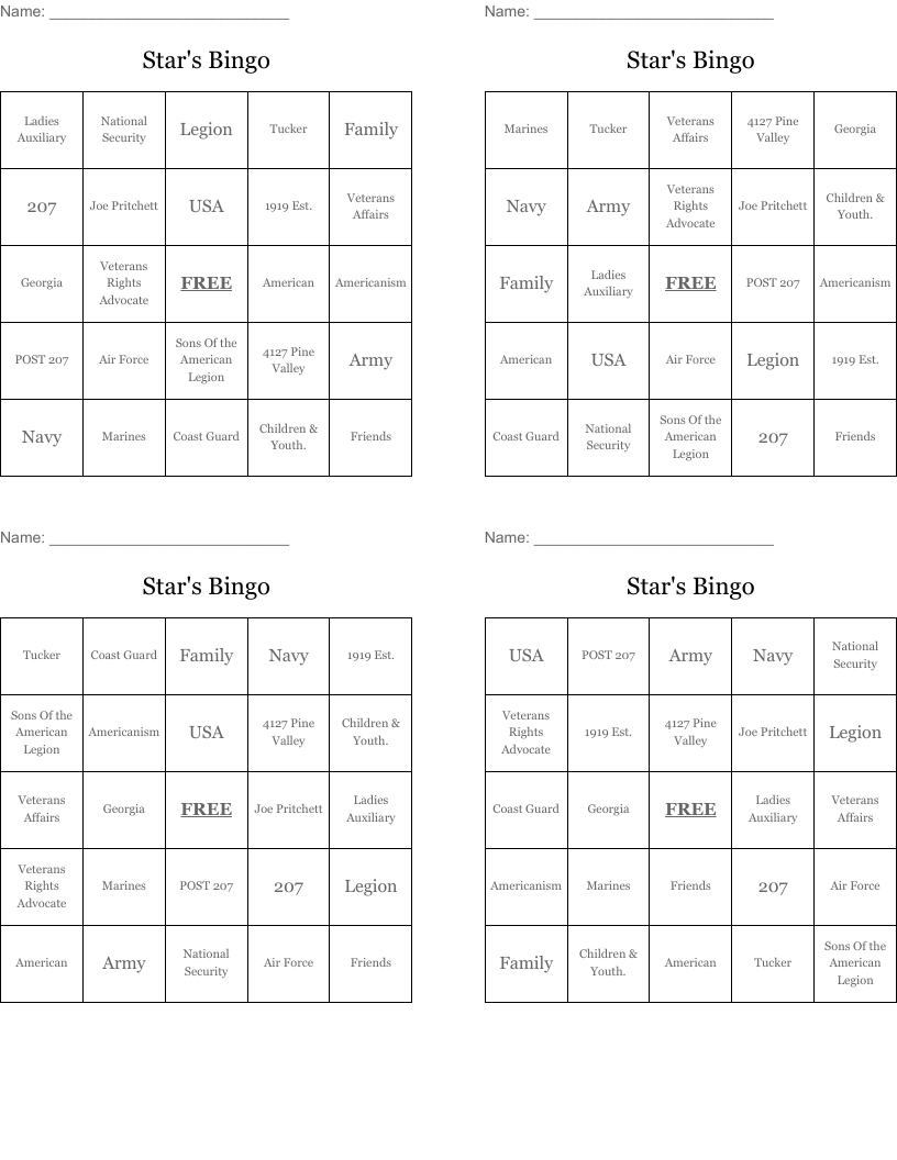 Star's Bingo