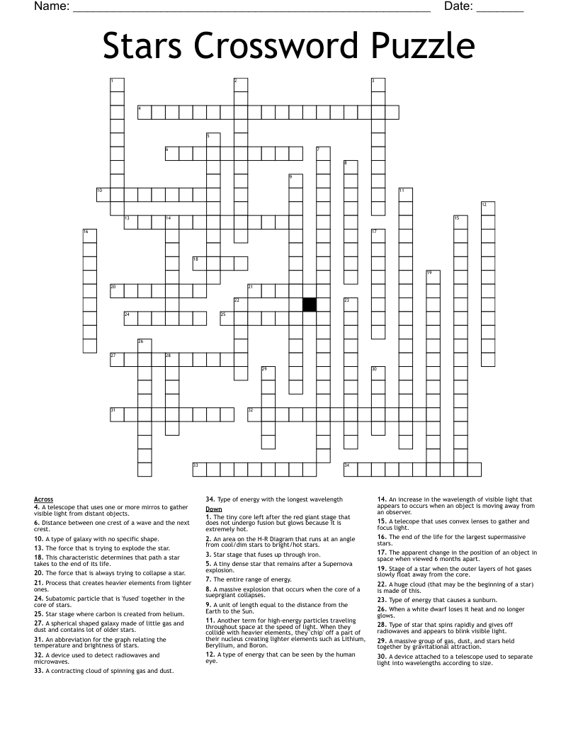 Stars Crossword Puzzle