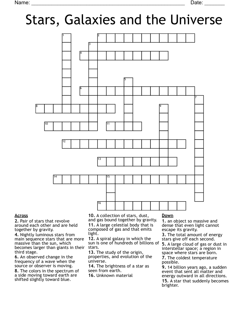 Stars, Galaxies and the Universe Crossword