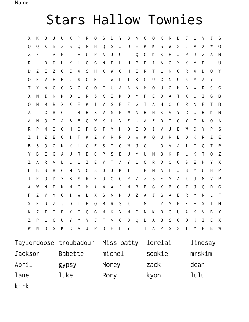 Stars Hallow Townies Word Search