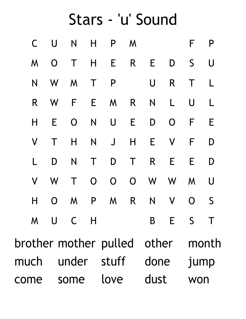 Stars - 'u' Sound Word Search