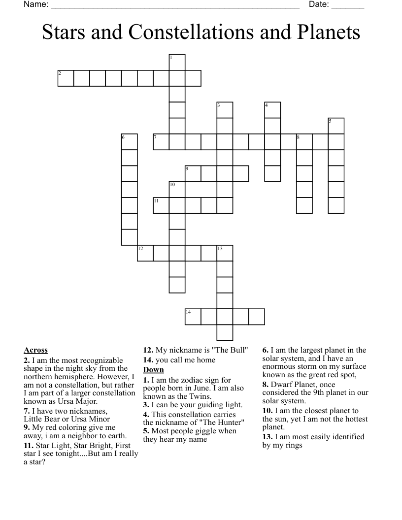 Stars and Constellations and Planets Crossword