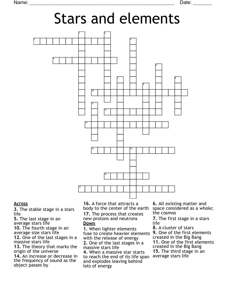 Stars and elements  Crossword