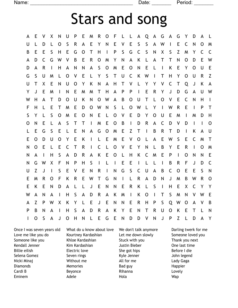 Stars and song  Word Search