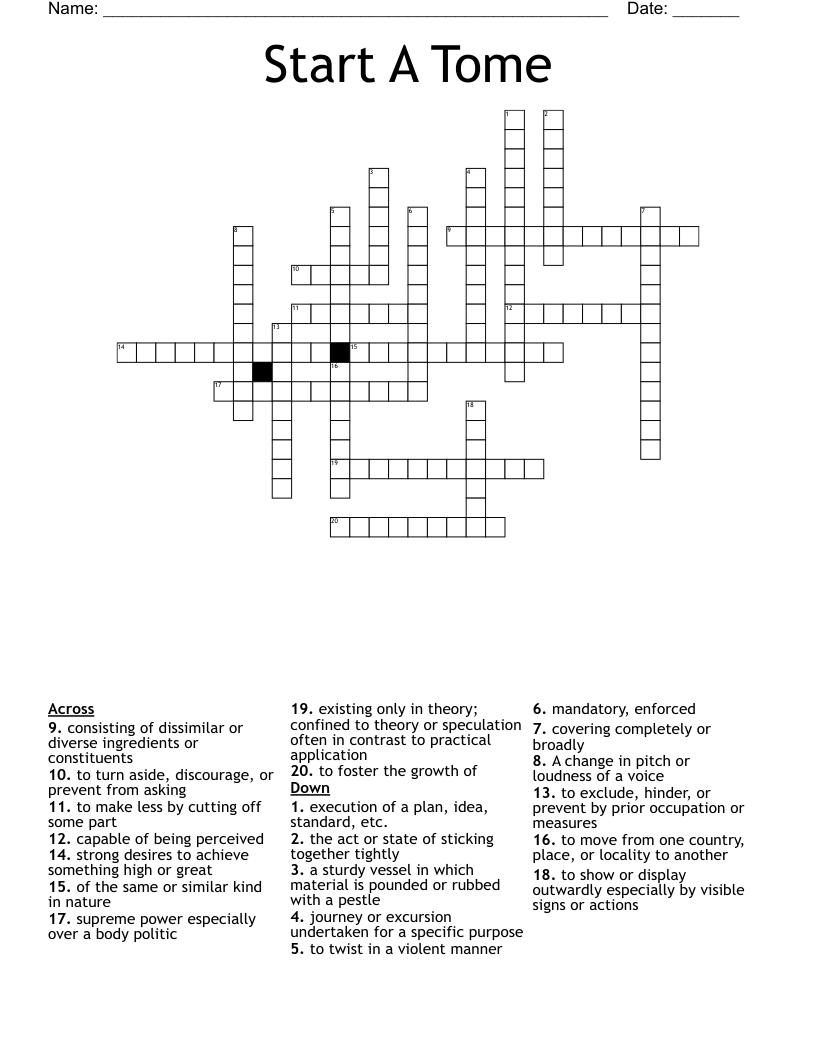 Start A Tome Crossword