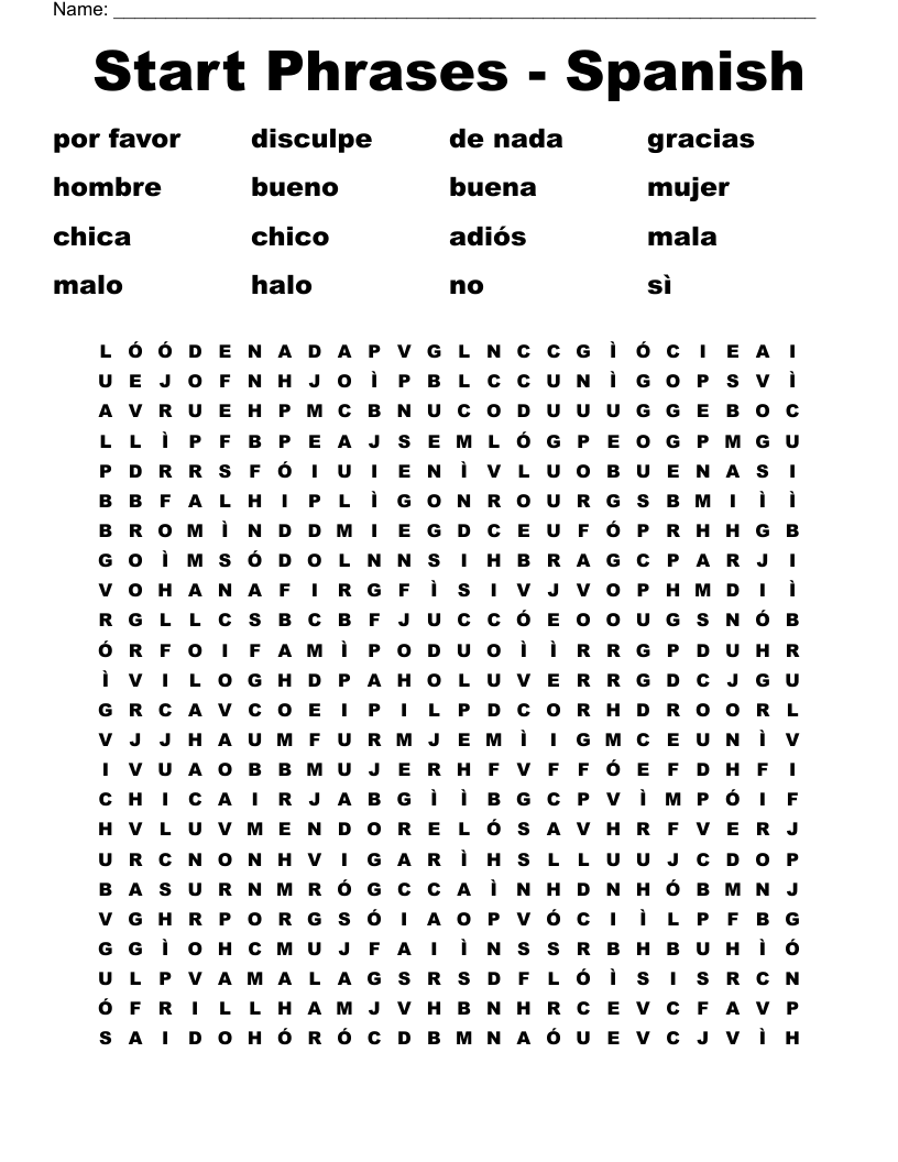 Start Phrases - Spanish Word Search