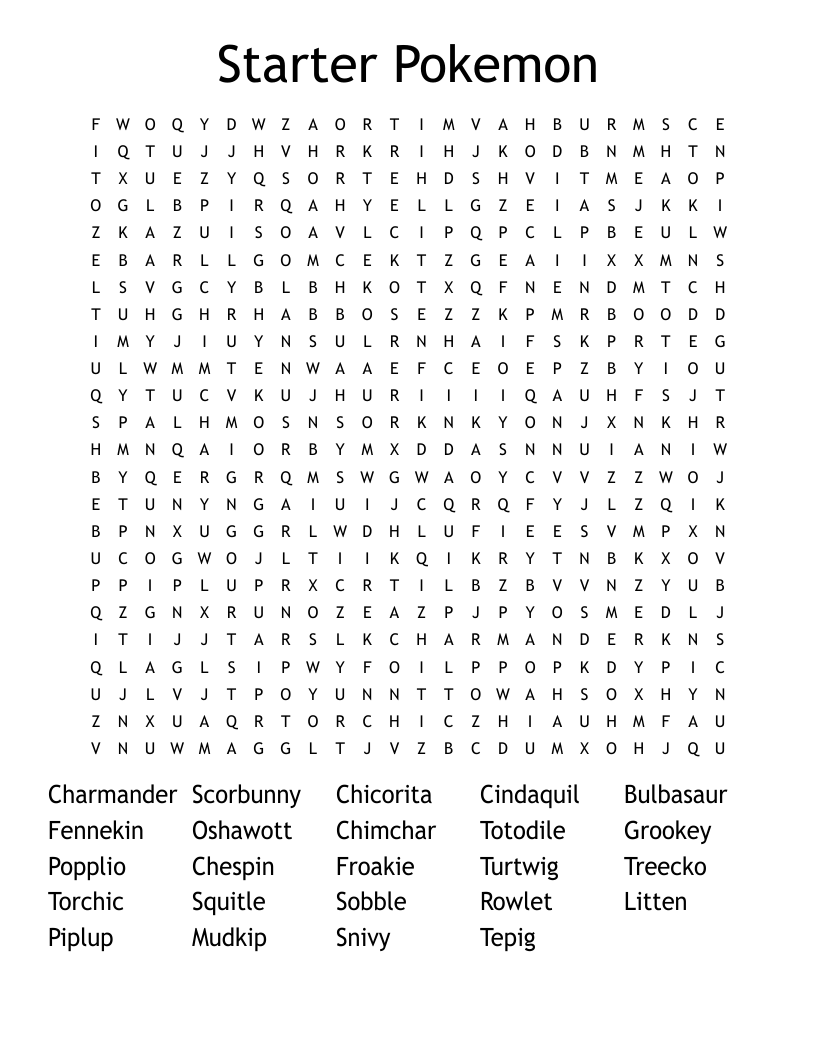 Starter Pokemon Word Search