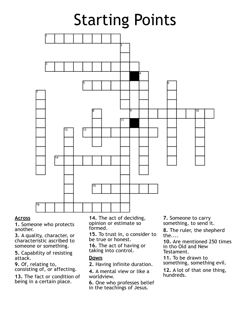 Starting Points Crossword