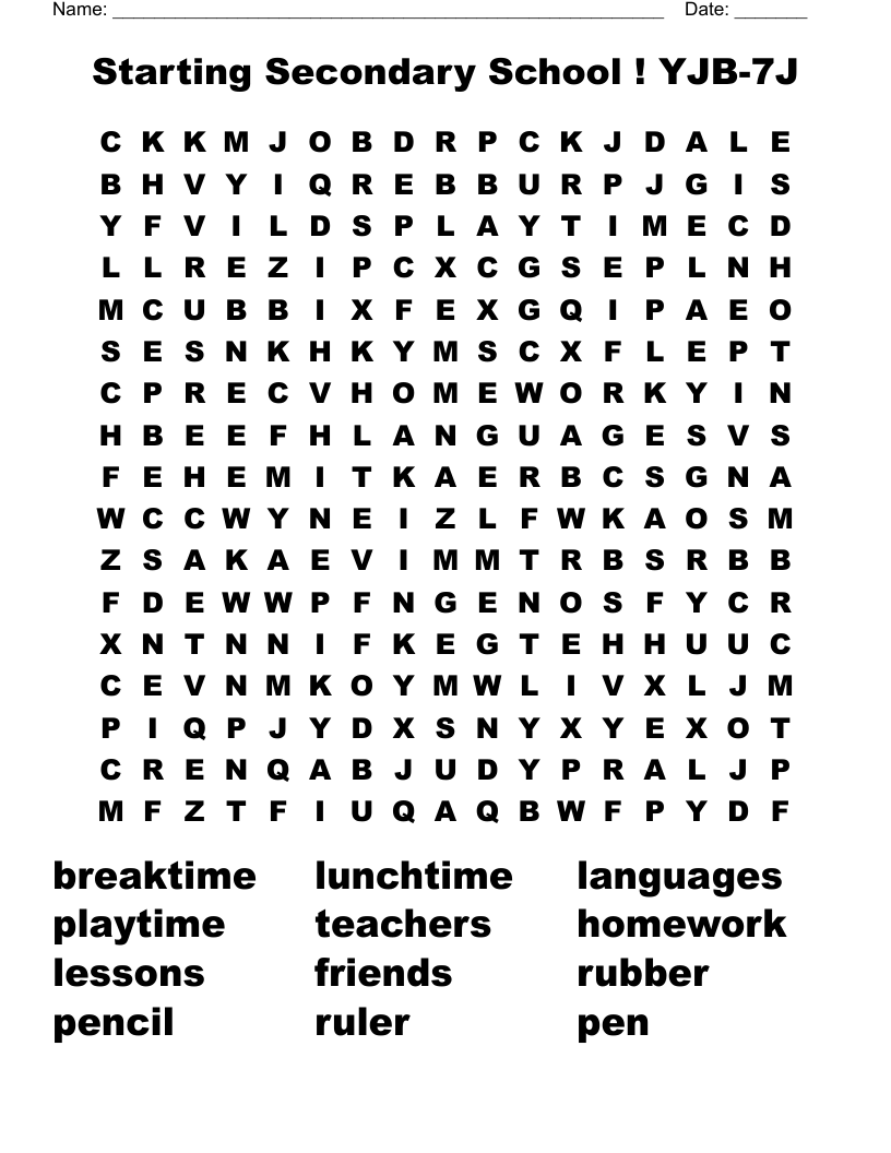 Starting Secondary School ! YJB-7J Word Search