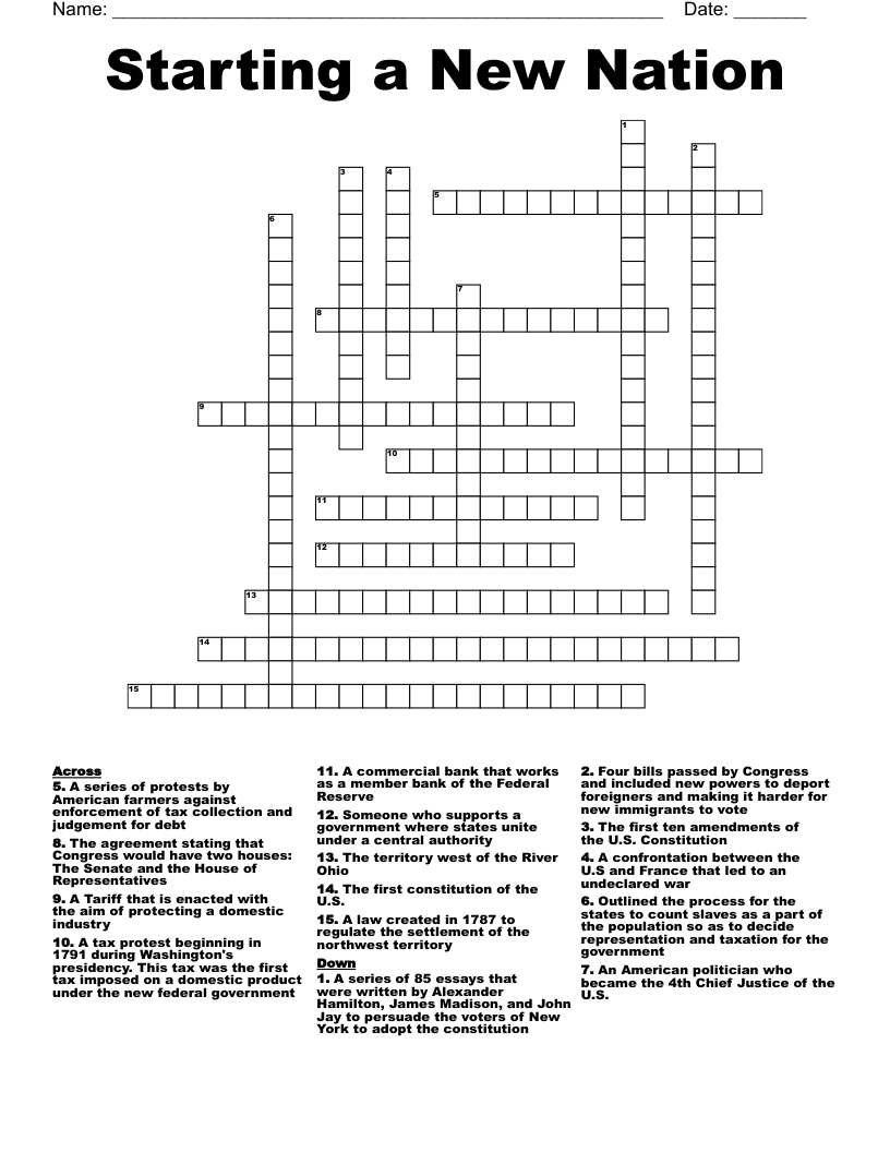 Starting a New Nation  Crossword