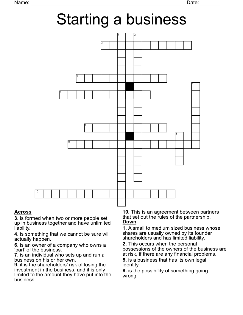 Starting a business Crossword