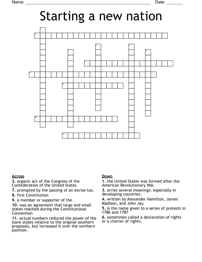 Starting a new nation Crossword
