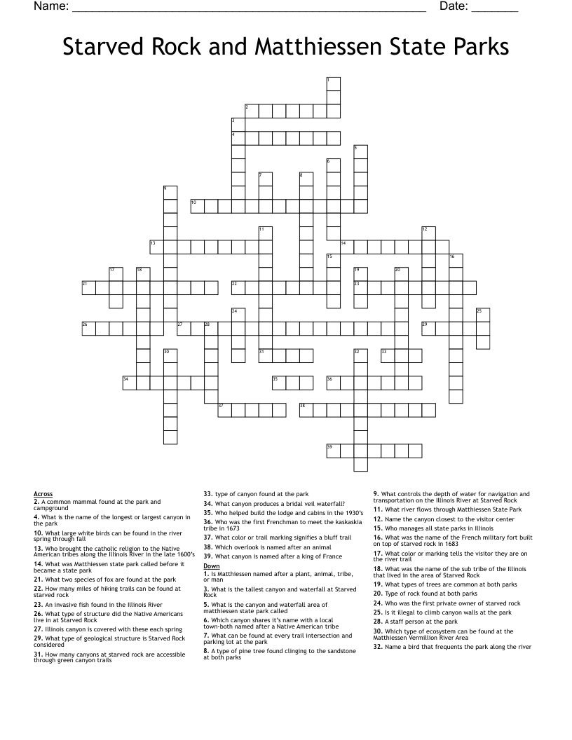 Starved Rock and Matthiessen State Parks  Crossword