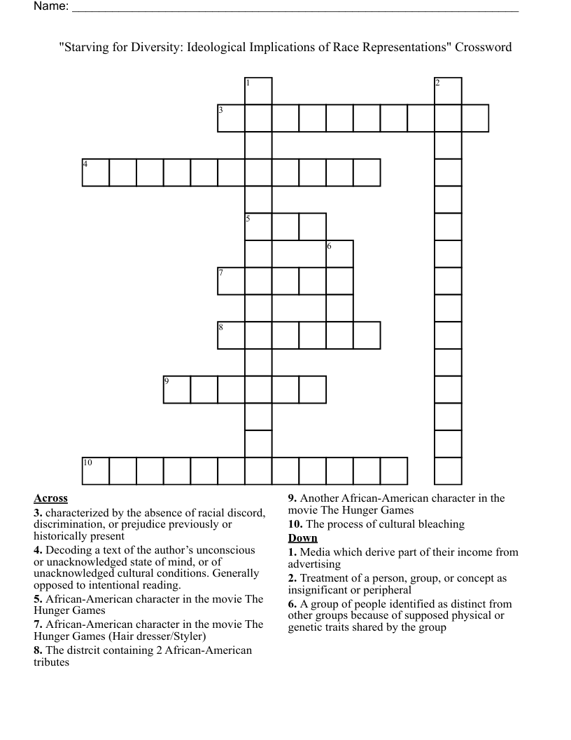 "Starving for Diversity: Ideological Implications of Race Representations" Crossword