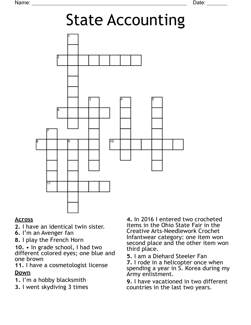 State Accounting Crossword