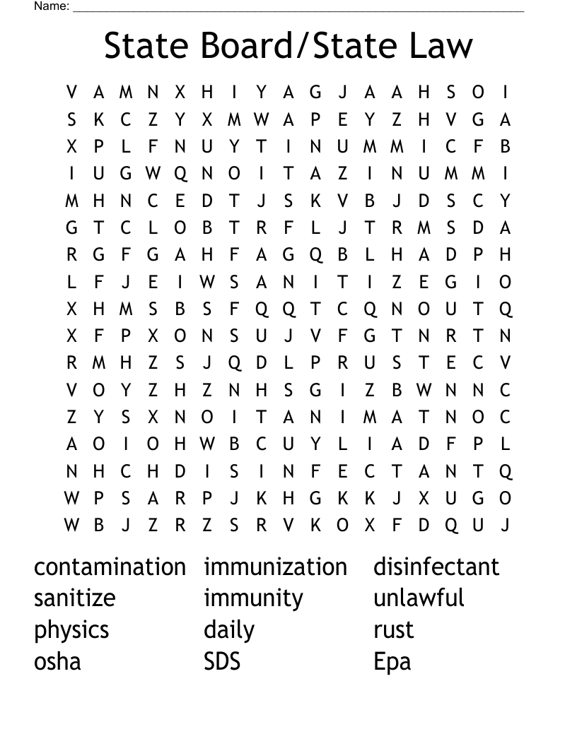 State Board/State Law Word Search