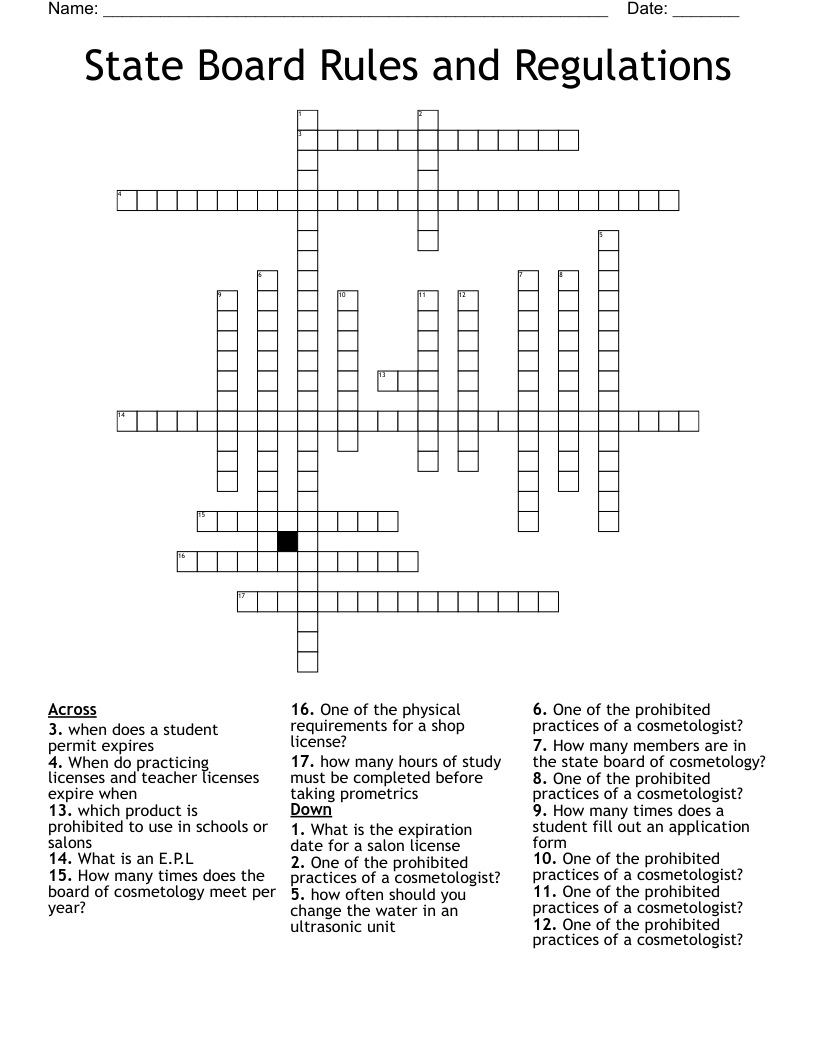 State Board Rules and Regulations Crossword