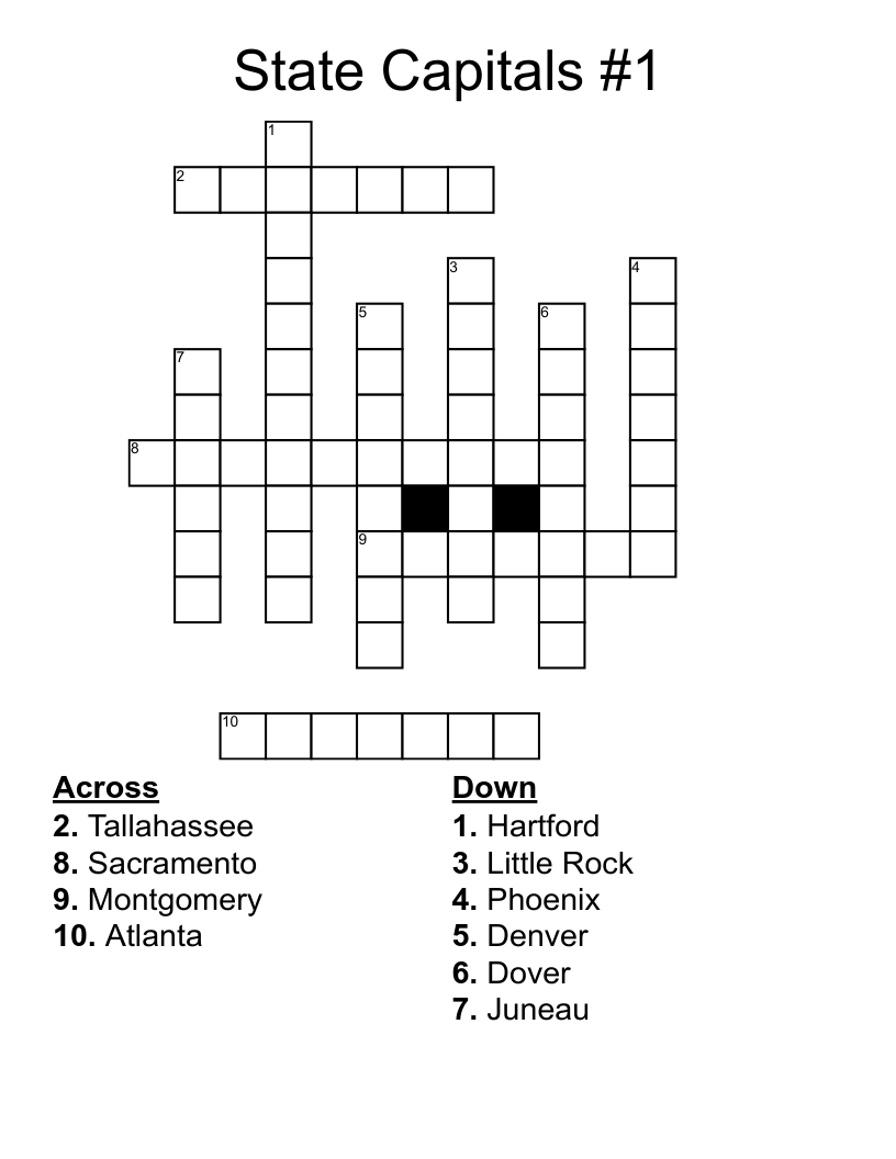 State Capitals #1 Crossword