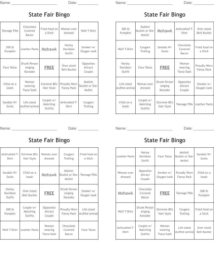 State Fair Bingo