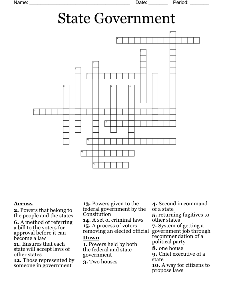 State Government Crossword