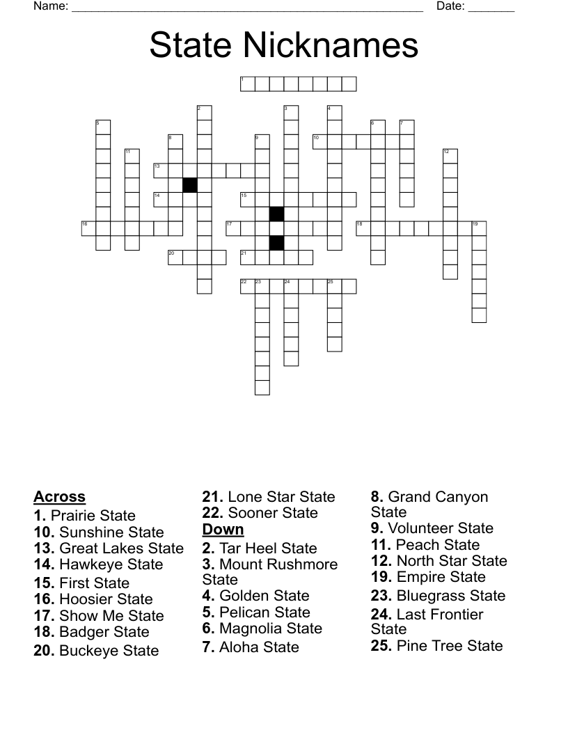 State Nicknames Crossword