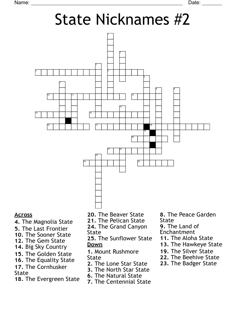 State Nicknames #2 Crossword