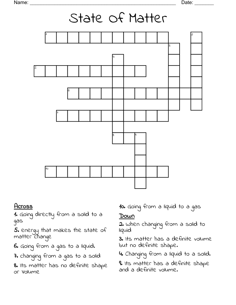 State Of Matter Crossword