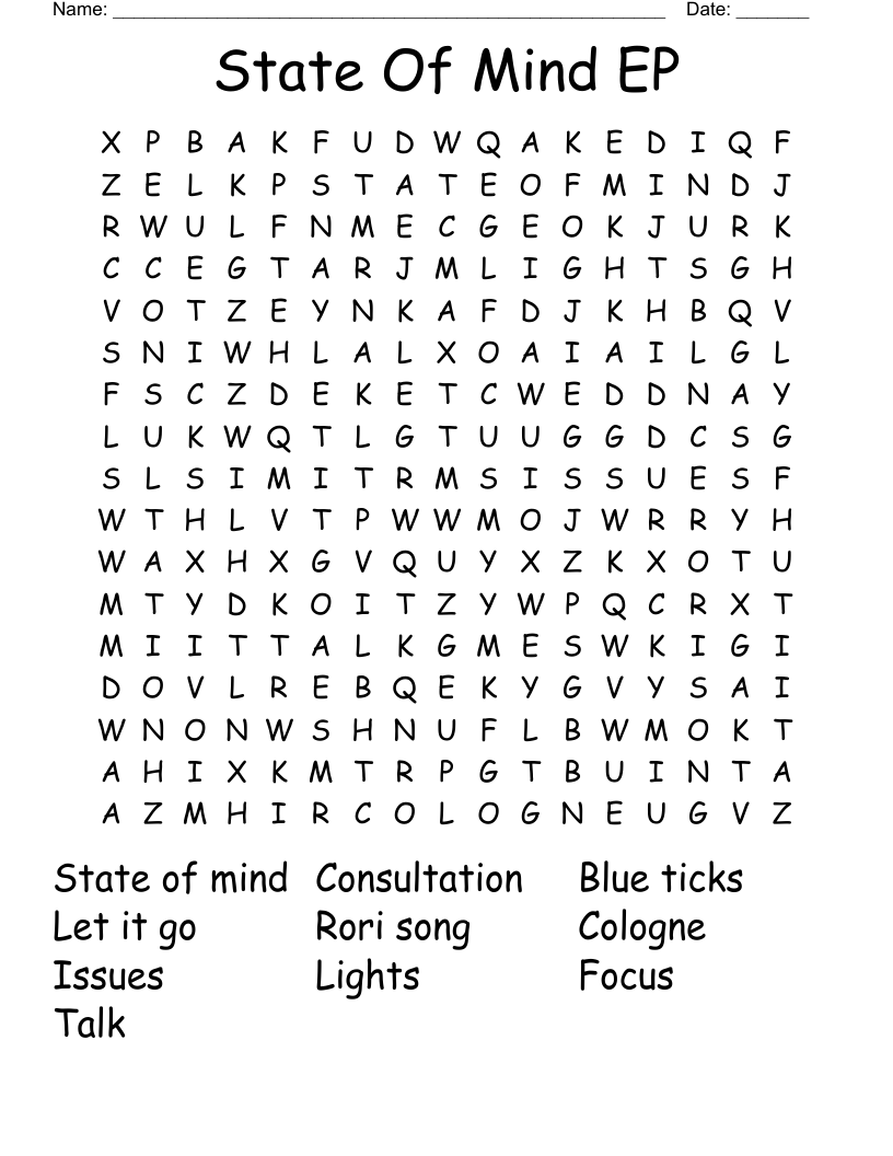 State Of Mind EP Word Search