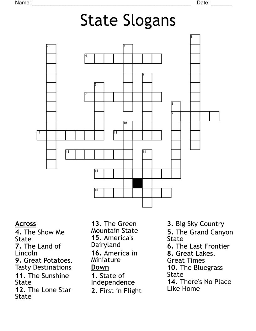 State Slogans Crossword