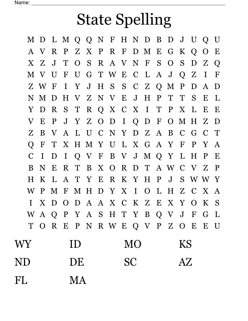 State Spelling Word Search