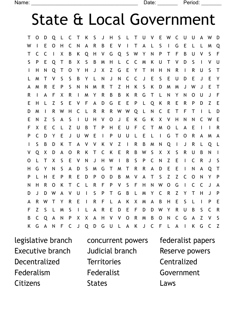 State & Local Government Word Search