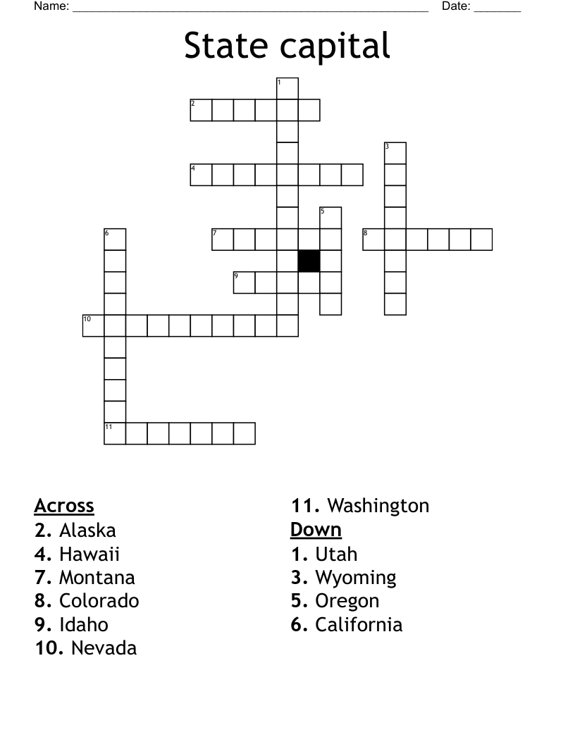 State capital Crossword
